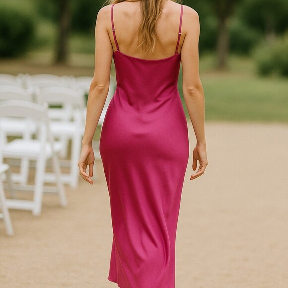ZARA Draped Sexy Strappy Barbie Pink Midi Satin Slip Dress NWT Blogger Fav XL - Picture 2 of 16